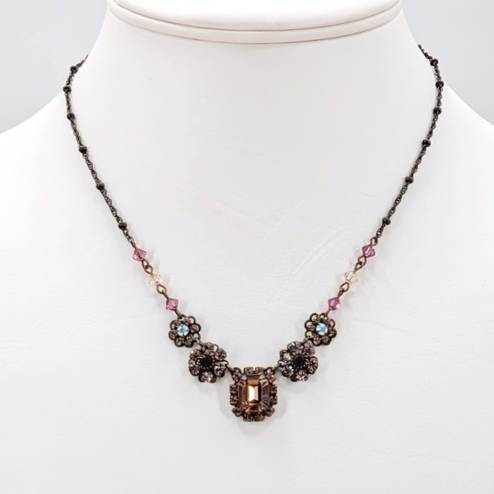 VTG Liz Palacios SF Floral Necklace Swarovski Crystal Victorian Revival